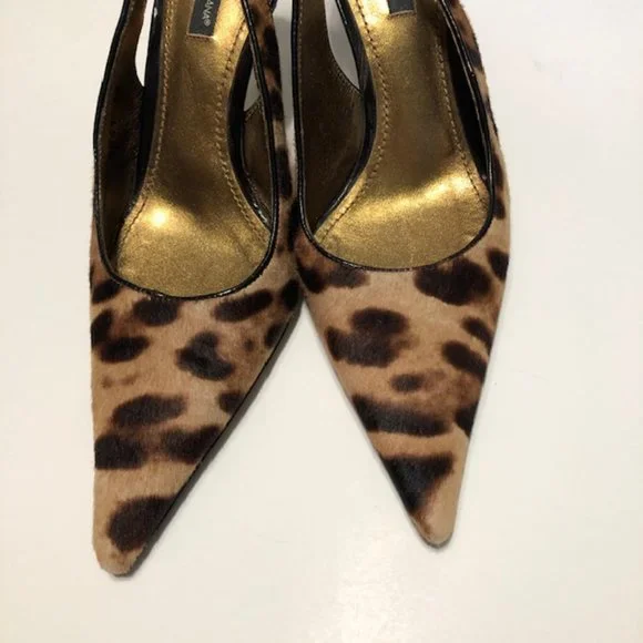 Dolce & Gabbana Sz 38 Vintage Vero Cuoio Leopard Pointed Toe 3” Slingback Pumps - Picture 6 of 16
